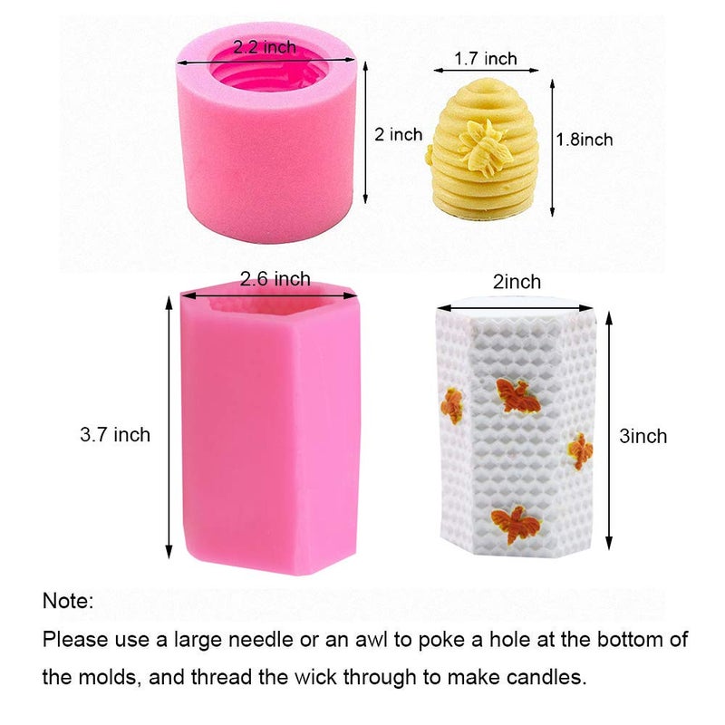 HiParty 3D Bee Honeycomb Candle Molds with 50Pcs Low Smoke Candle Wicks, Hexagon Beehive Silicone Molds for Making Beeswax Candles Soaps Lotion Bars Bath Bombs (Set of 2) - Image 2